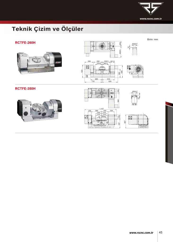 Detron RCTFE-260H 5 Eksen CNC Divizör - Teknik Özellikler
